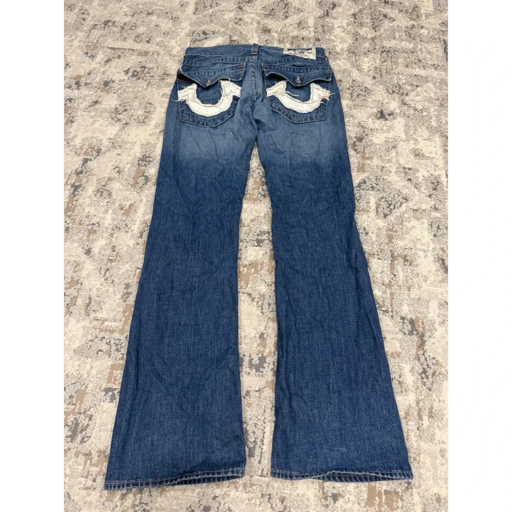 True Religion Bootcut Jeans Mens 29 Distressed Blue Horseshoe Logo Made in USA